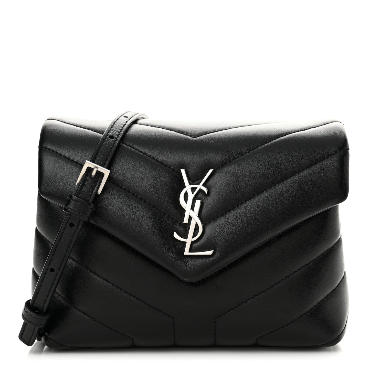 Calfskin Y Quilted Monogram Toy Loulou Crossbody Bag Black