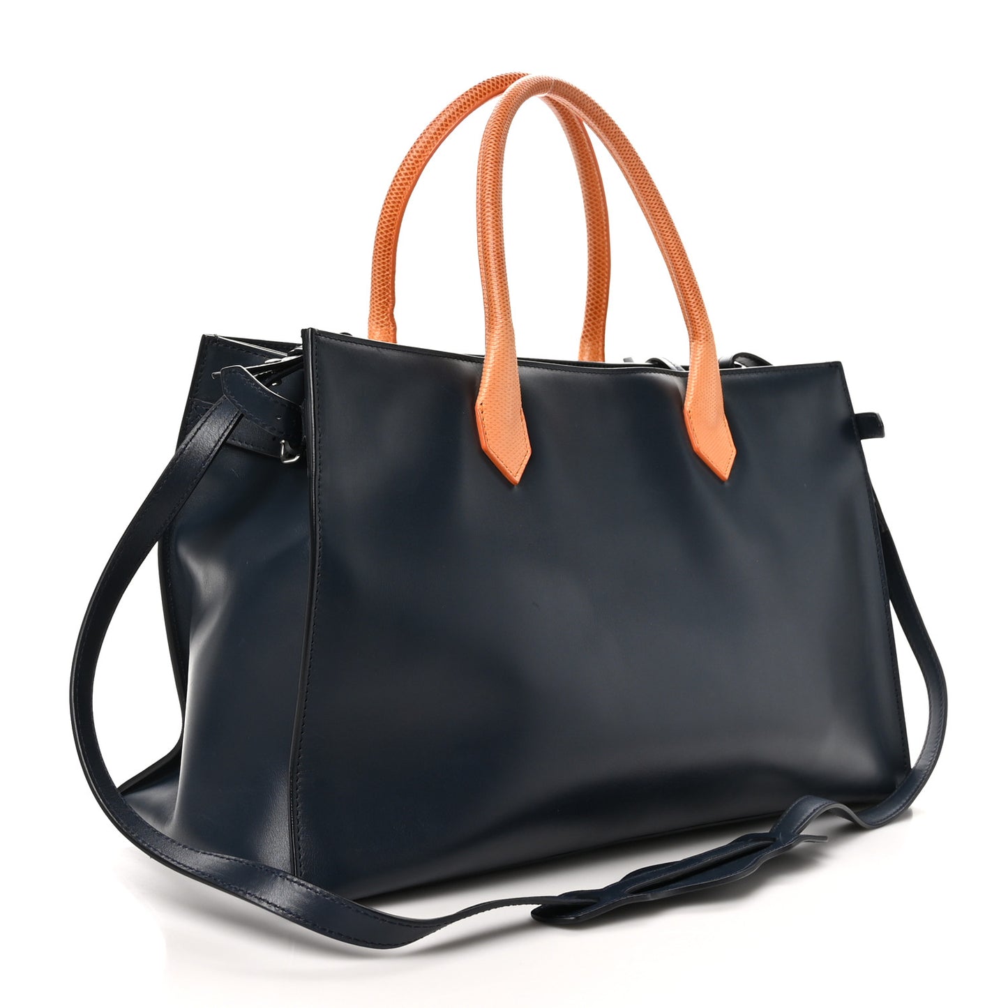 Calfskin Karung Padlock Nude Work S Top Handle Black Encre Orange Tang