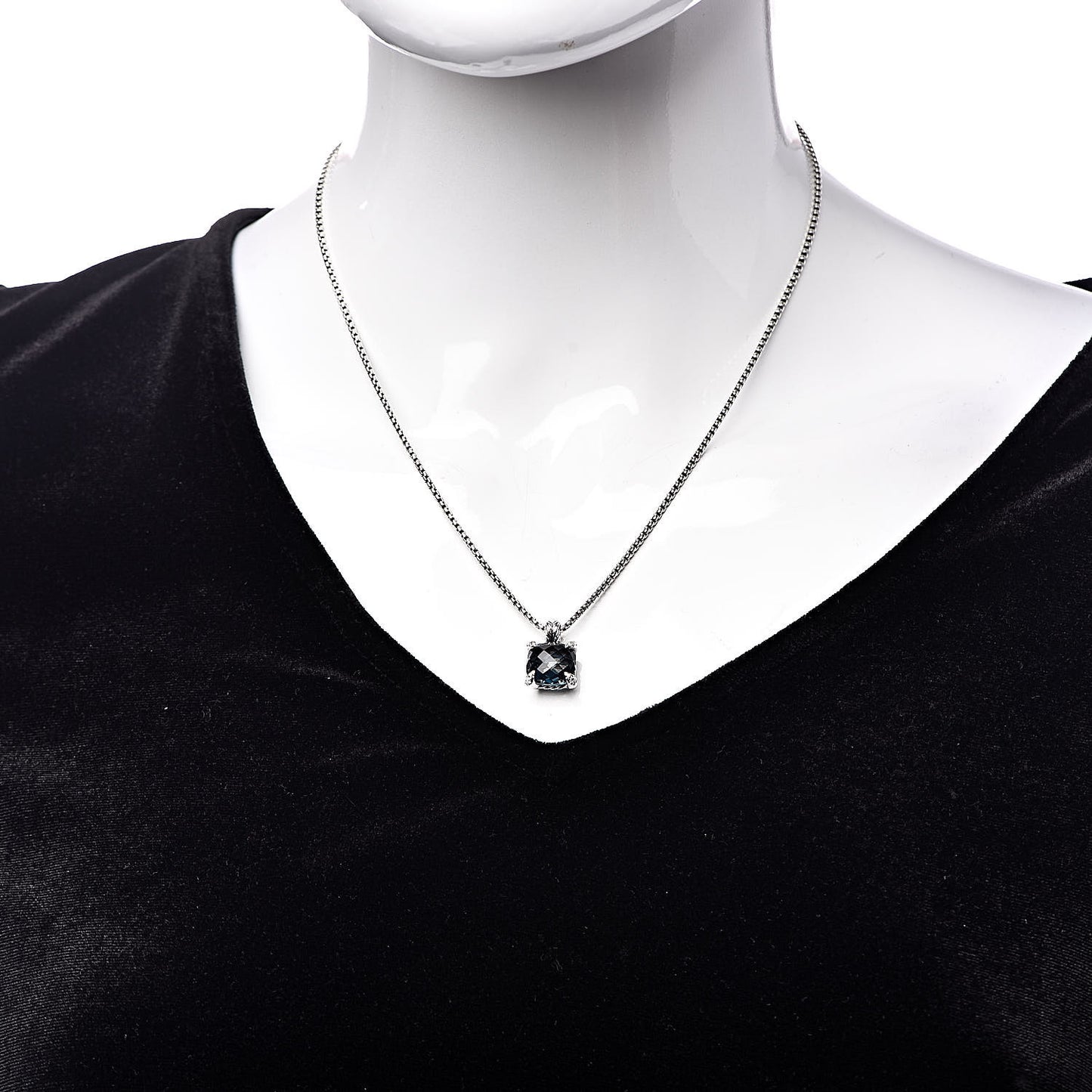 Sterling Silver Diamond Hampton Blue Topaz 11mm Chatelaine Pendant Necklace