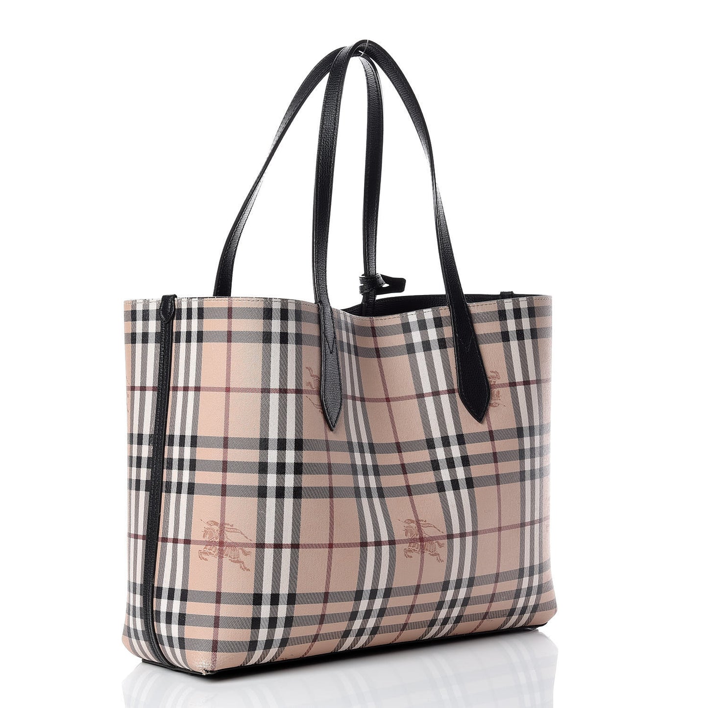 Grainy Calfskin Haymarket Check Medium Reversible Tote Black