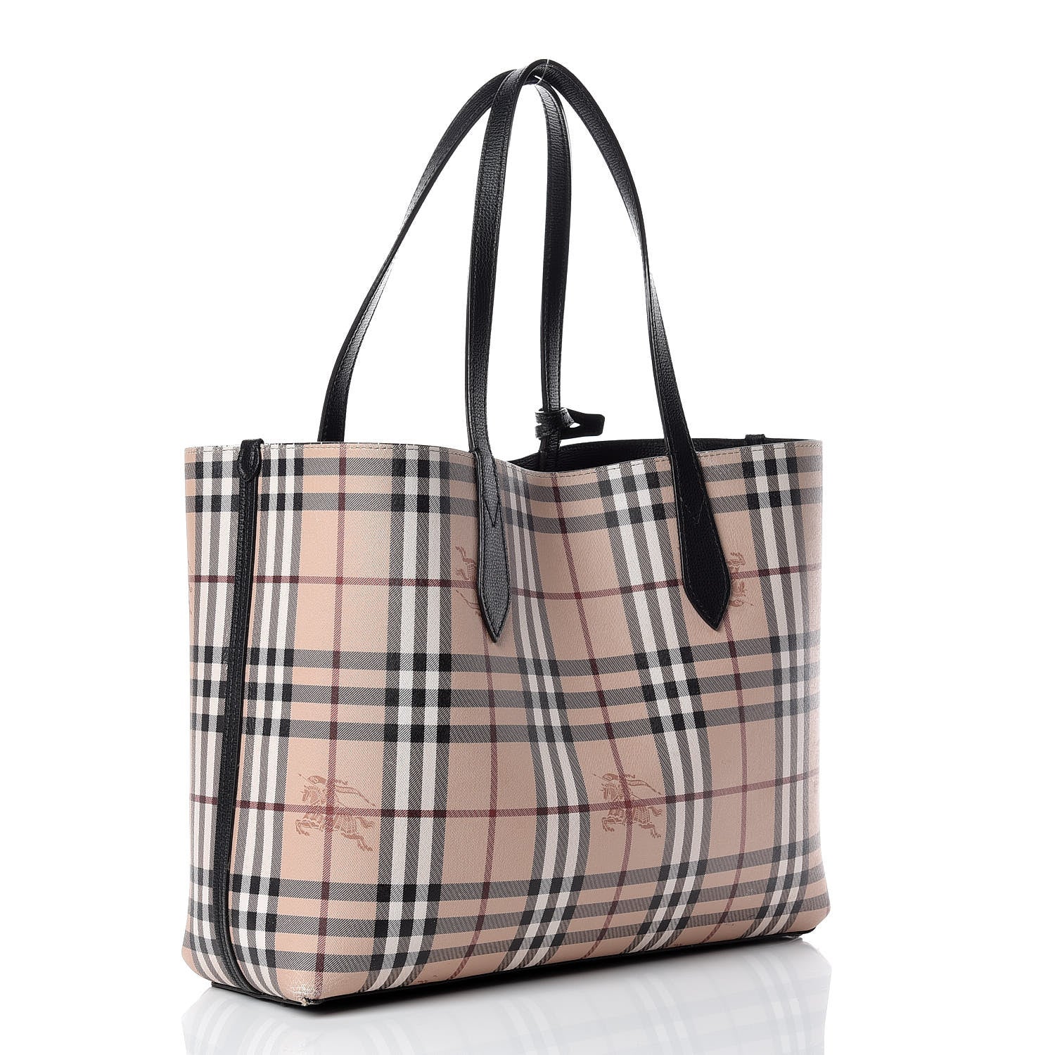 Burberry Grainy Calfskin Haymarket Check Medium Reversible Tote Black 4 of 26