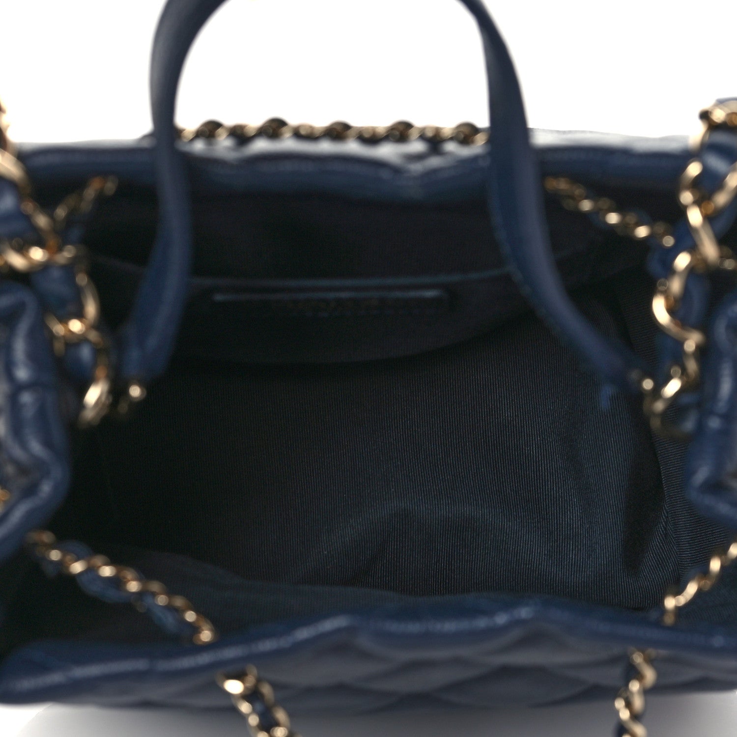 Chanel Caviar Quilted Rolled Up Bucket Drawstring Bag Navy 5 of 10