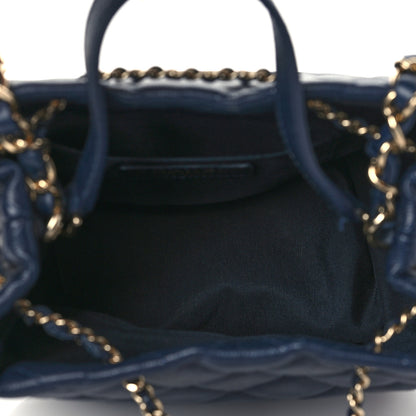 Chanel Caviar Quilted Rolled Up Bucket Drawstring Bag Navy 5 of 10