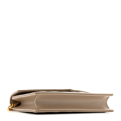 Saint Laurent Grain De Poudre Matelasse Chevron Monogram Envelope Chain Wallet Dark Beige 4 of 17