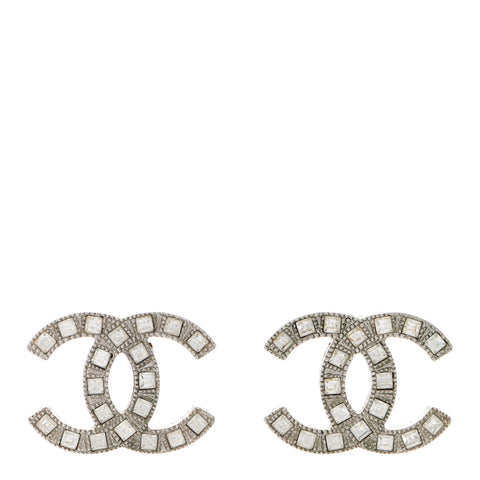 Baguette Crystal CC Earrings Silver