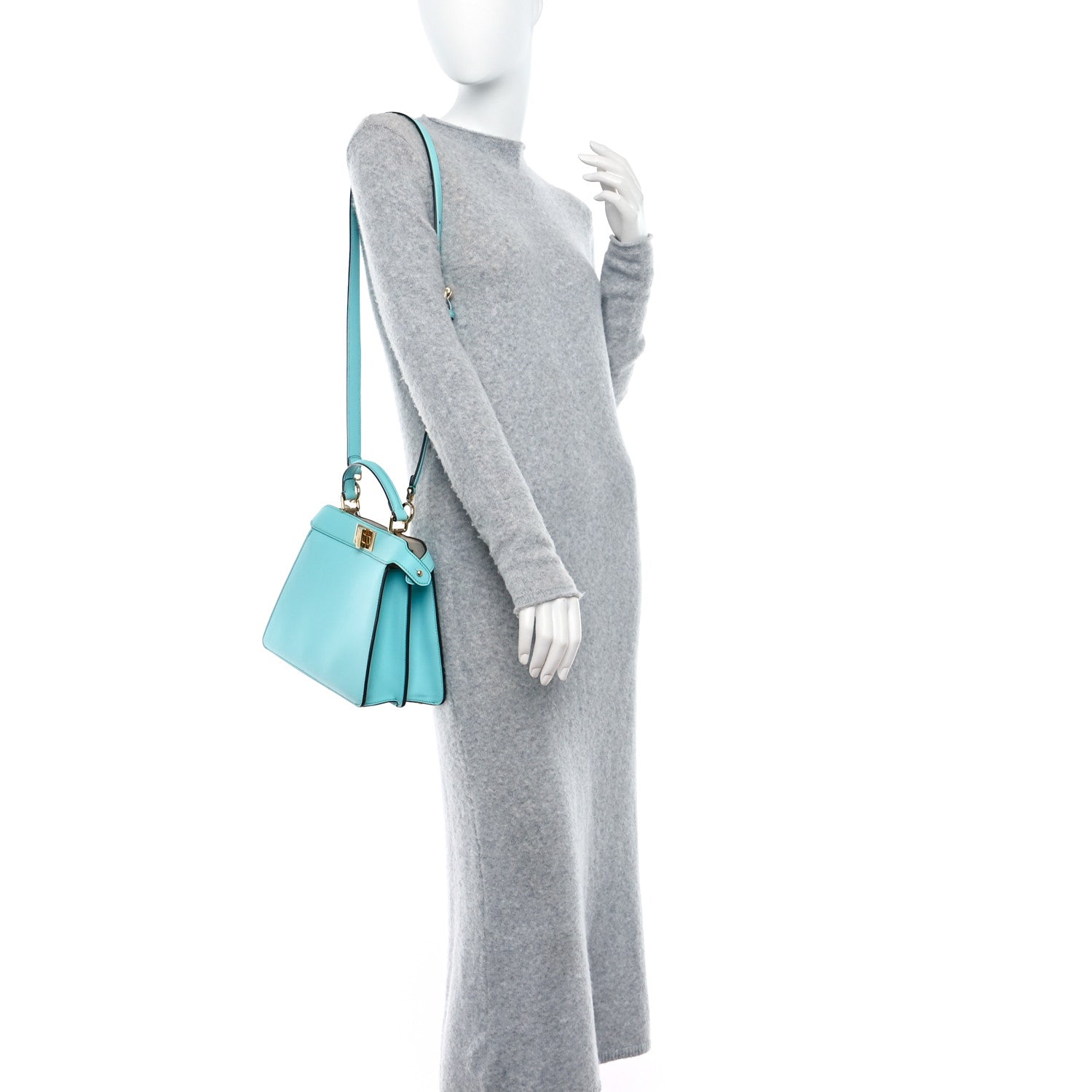Fendi Vitello Seta Shiny Nappa Small Peekaboo I SEE U Satchel Real Tiffany White 2 of 9