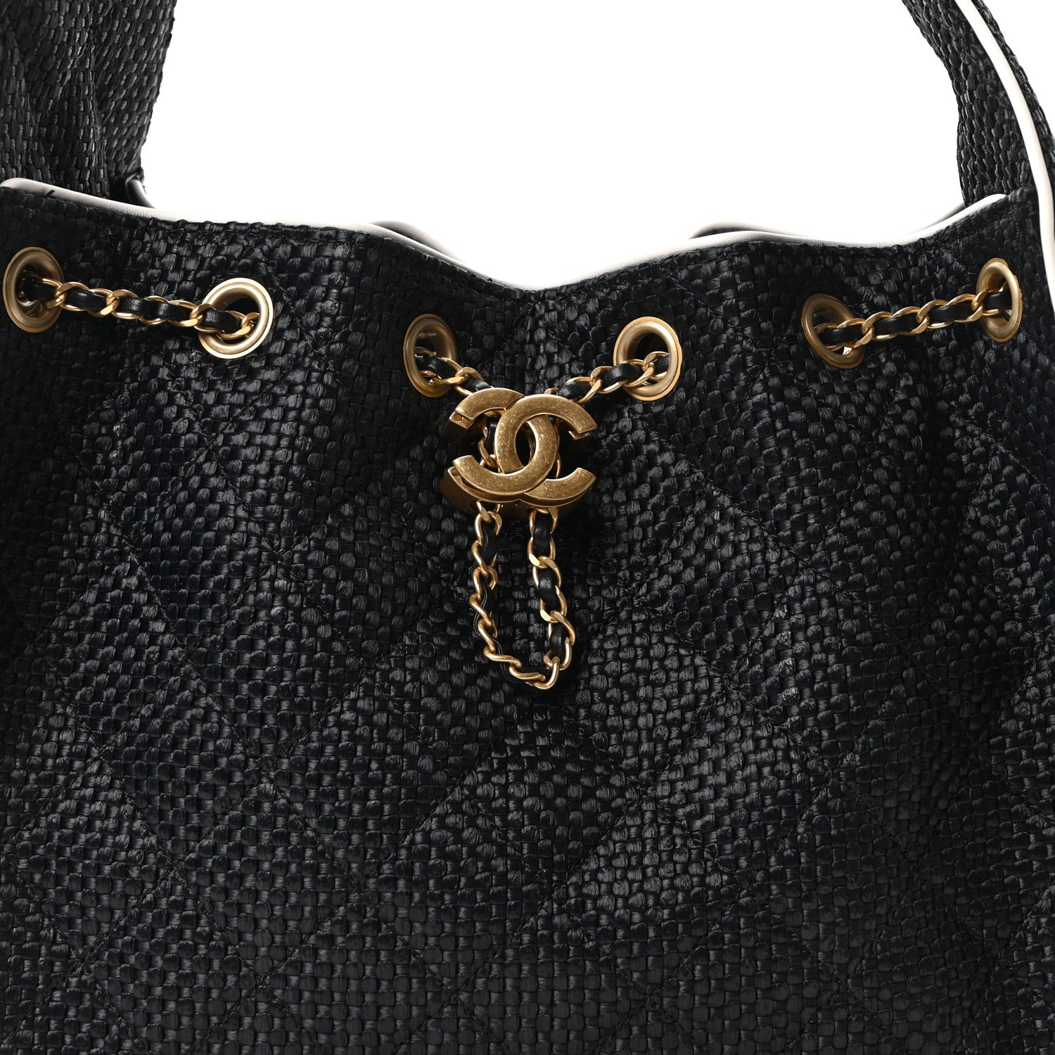 Chanel Braided Raffia Calfskin Quilted Small Chanel 25 Handbag Black White 8 of 11