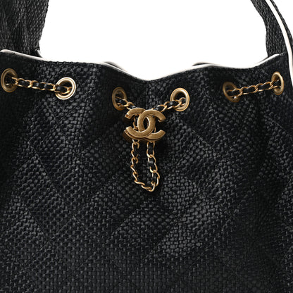 Chanel Braided Raffia Calfskin Quilted Small Chanel 25 Handbag Black White 8 of 11