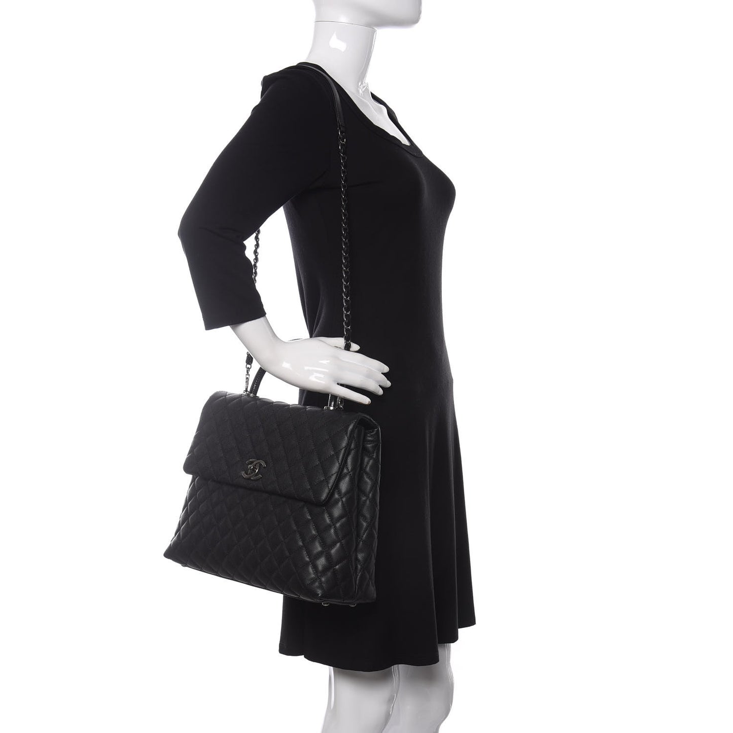 Caviar Lizard Quilted Large Coco Handle Flap Black