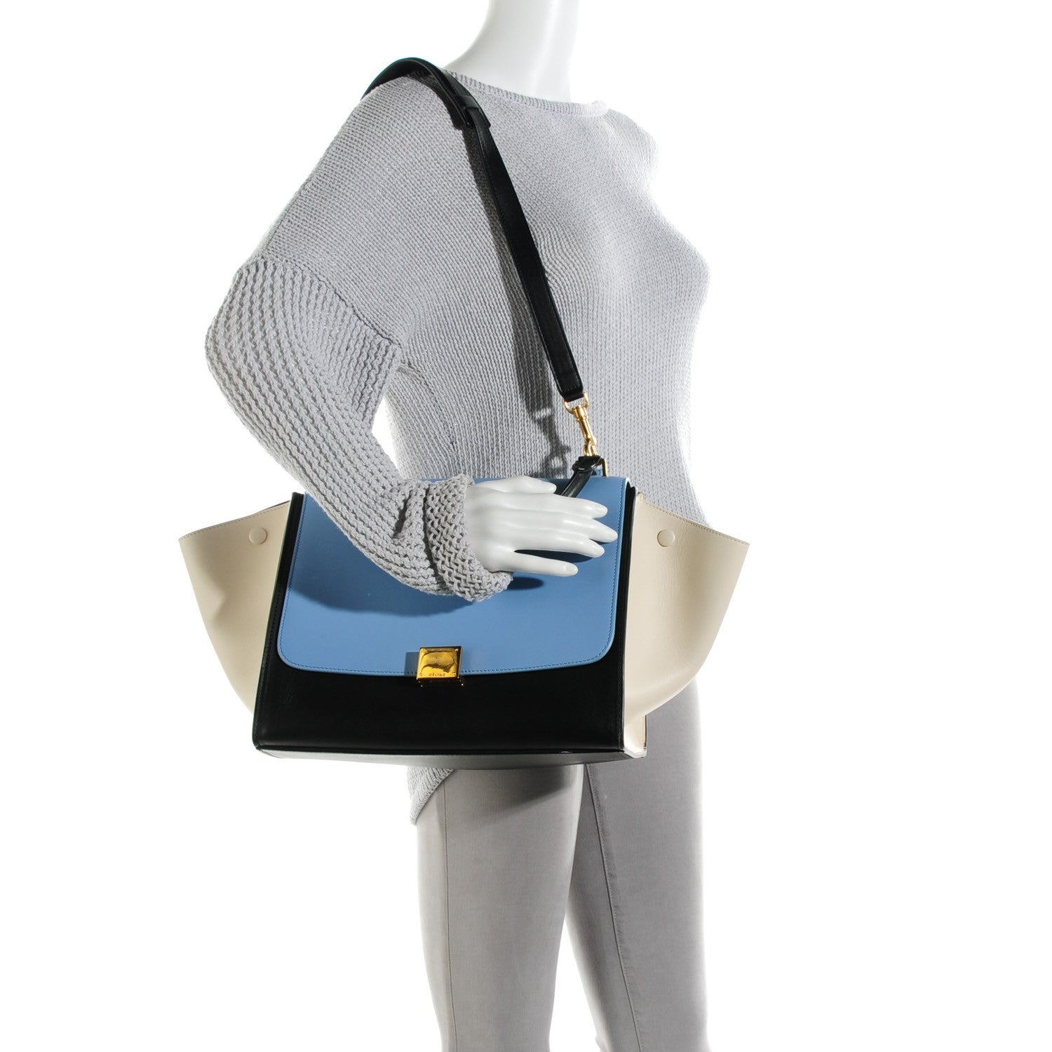 Celine Smooth Calfskin Medium Tri-Color Trapeze Blue Lavender 2 of 8