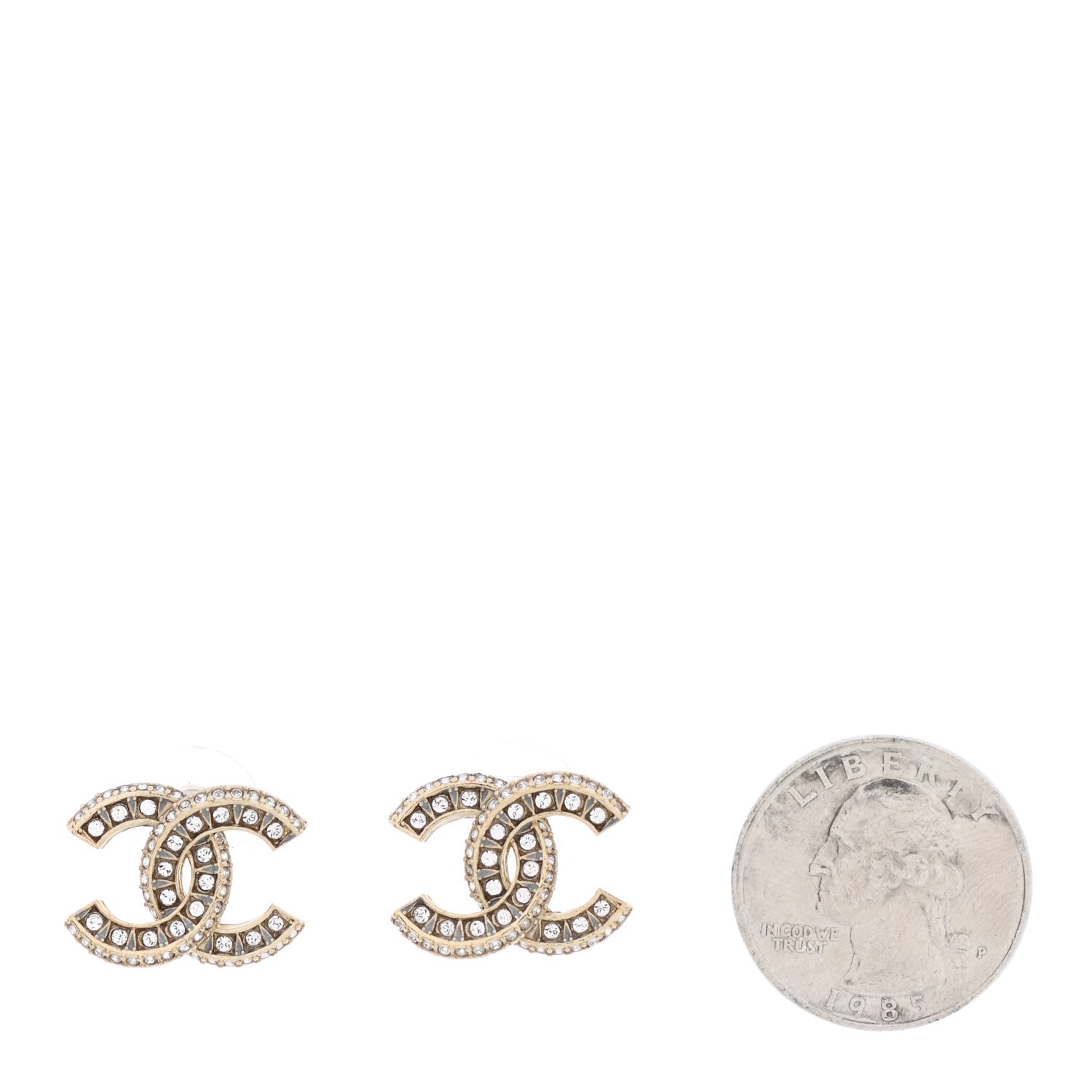 Chanel Crystal Timeless CC Earrings Light Gold 2 of 5