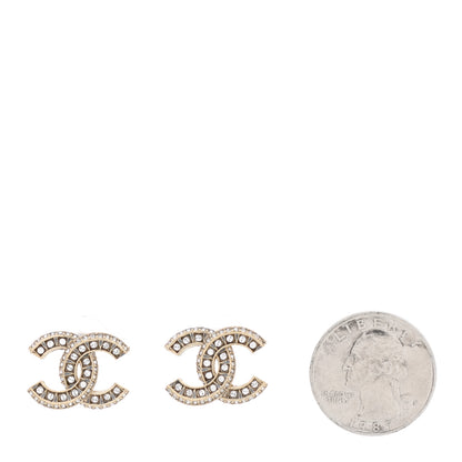 Chanel Crystal Timeless CC Earrings Light Gold 2 of 5