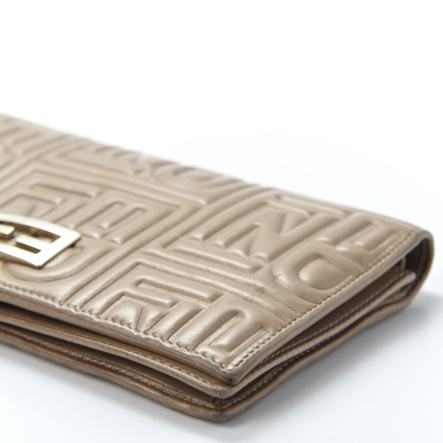 Fendi Metallic Nappa Logo Embossed Long Wallet On Chain Gold 6 of 11