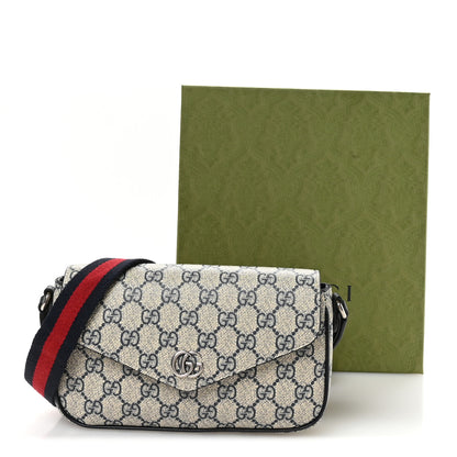 Gucci GG Supreme Monogram Textured Dollar Calfskin Web Mini Ophidia Envelope Shoulder Bag Beige Blue 11 of 11