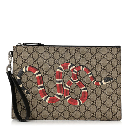 Gucci GG Supreme Monogram Kingsnake Zip Wristlet Pouch Beige Black 1 of 8