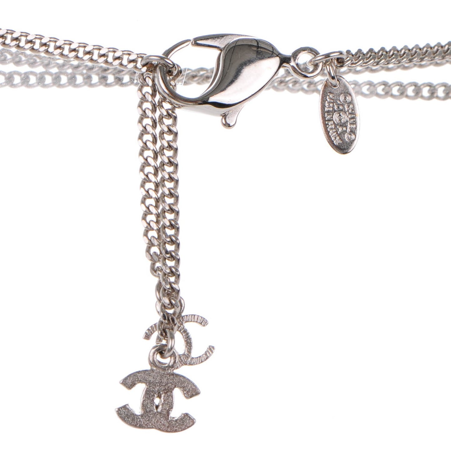 Gripoix Poured Glass Crystal CC Necklace Silver
