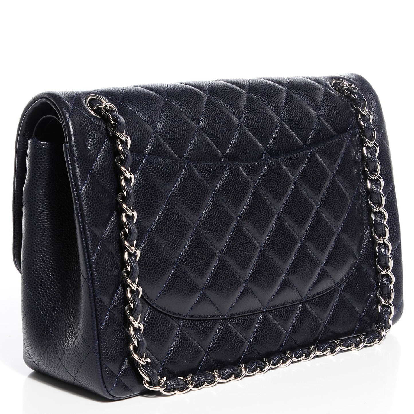 Caviar Quilted Jumbo Double Flap Navy Blue