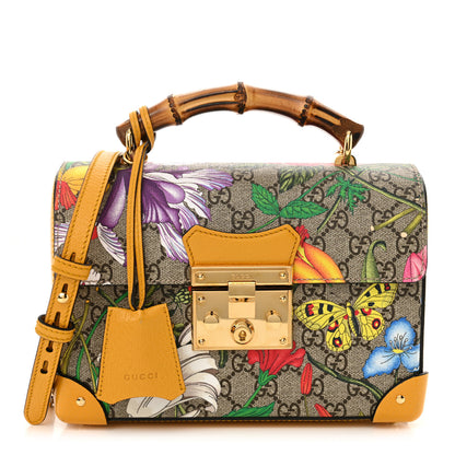 Gucci GG Supreme Monogram Flora Small Padlock Bamboo Shoulder Bag Beige Multicolor Crop 1 of 11