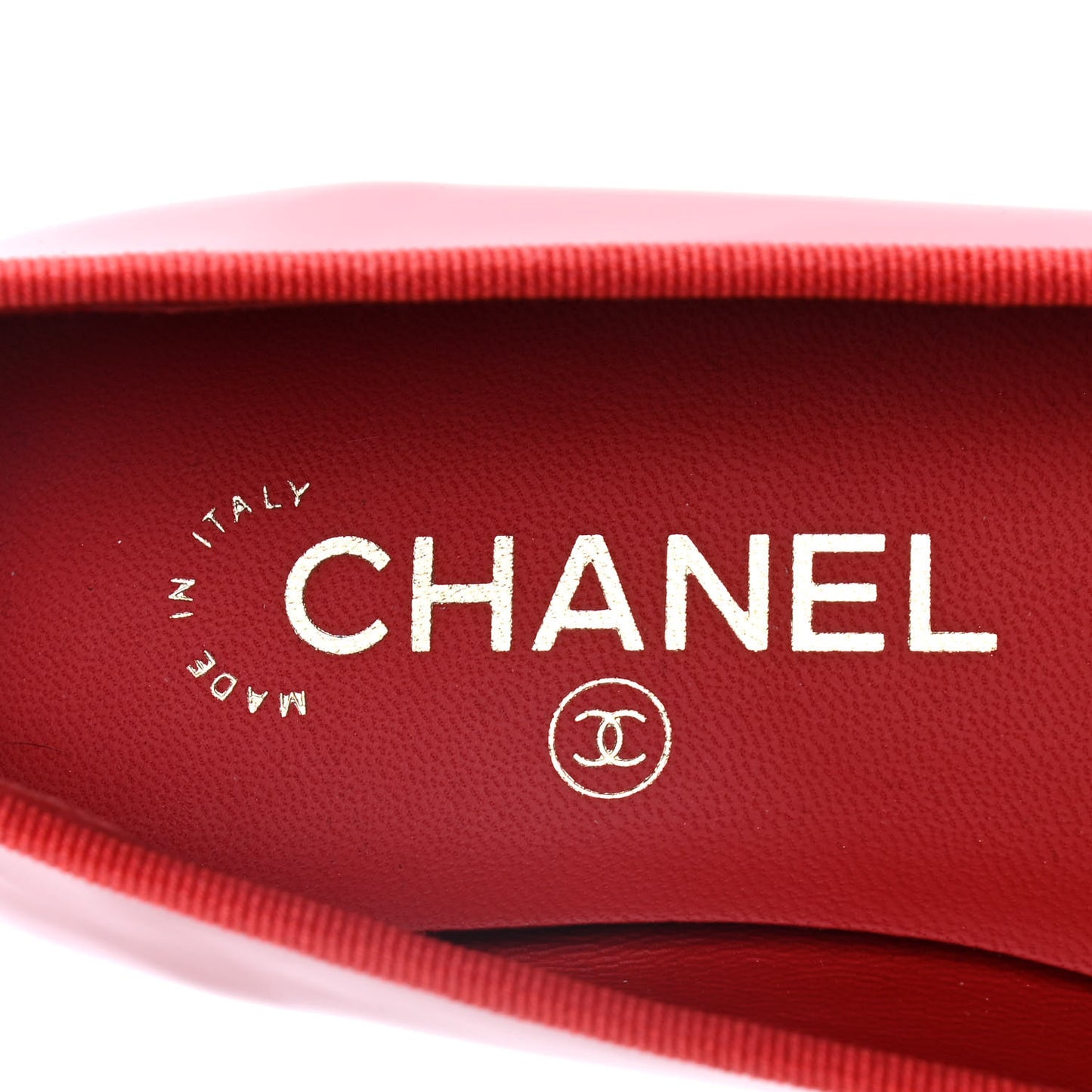 Patent Calfskin CC Cap Toe Ballerina Flats 37 Red