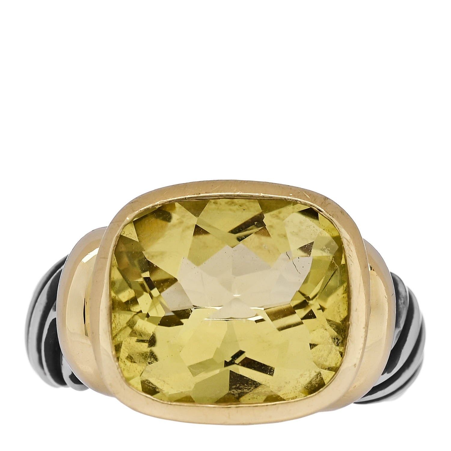 David Yurman Sterling Silver 14K Yellow Gold Lemon Citrine 14mm Noblesse Ring 58 8.5 1 of 6