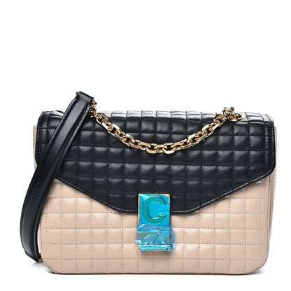 Celine Calfskin Quilted Medium C Bag Black Beige 1 of 9
