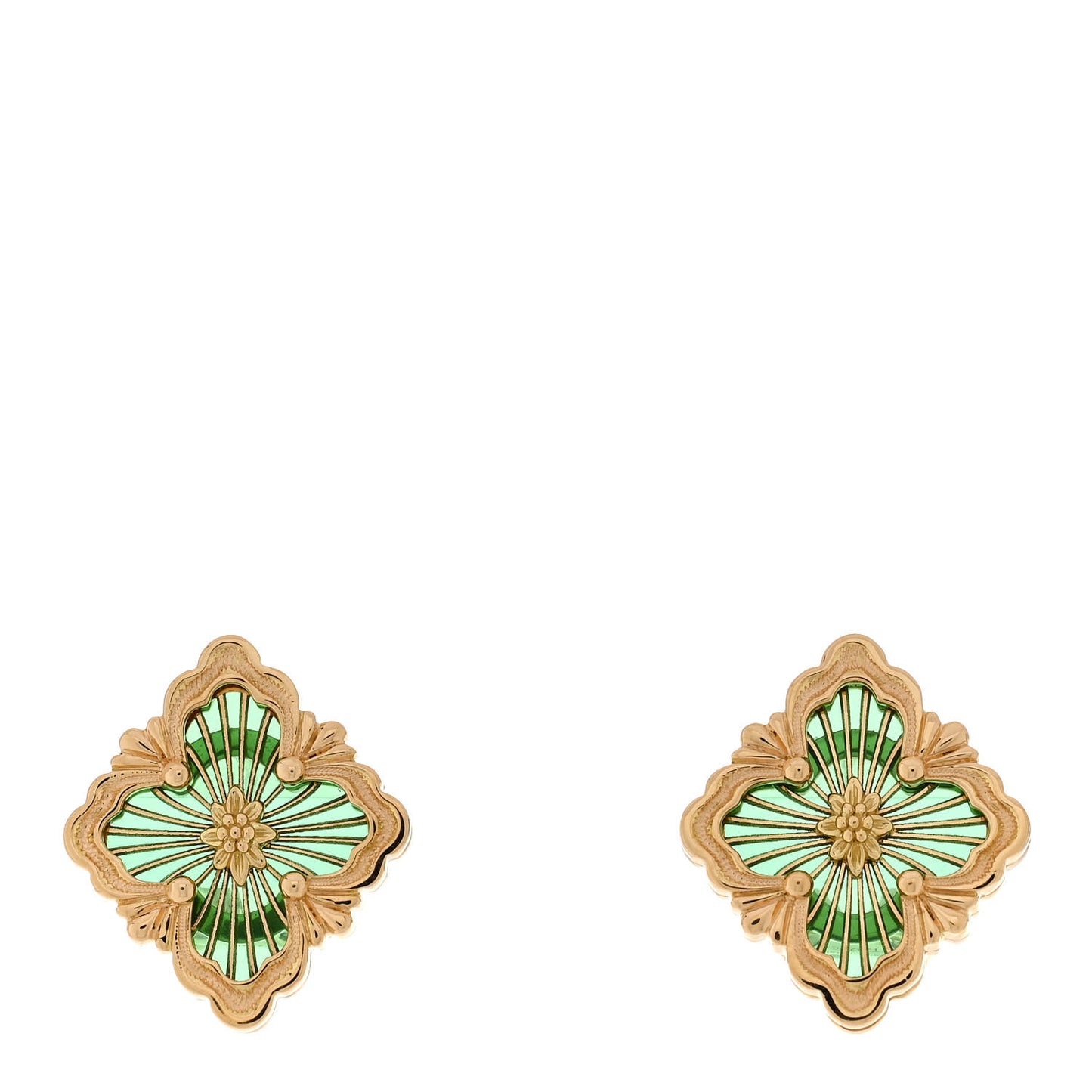 18K Yellow Gold Enamel Medium Opera Tulle Earrings Green