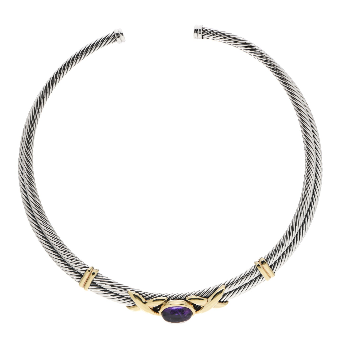 Sterling Silver 14K Yellow Gold Amethyst Cable Choker Necklace