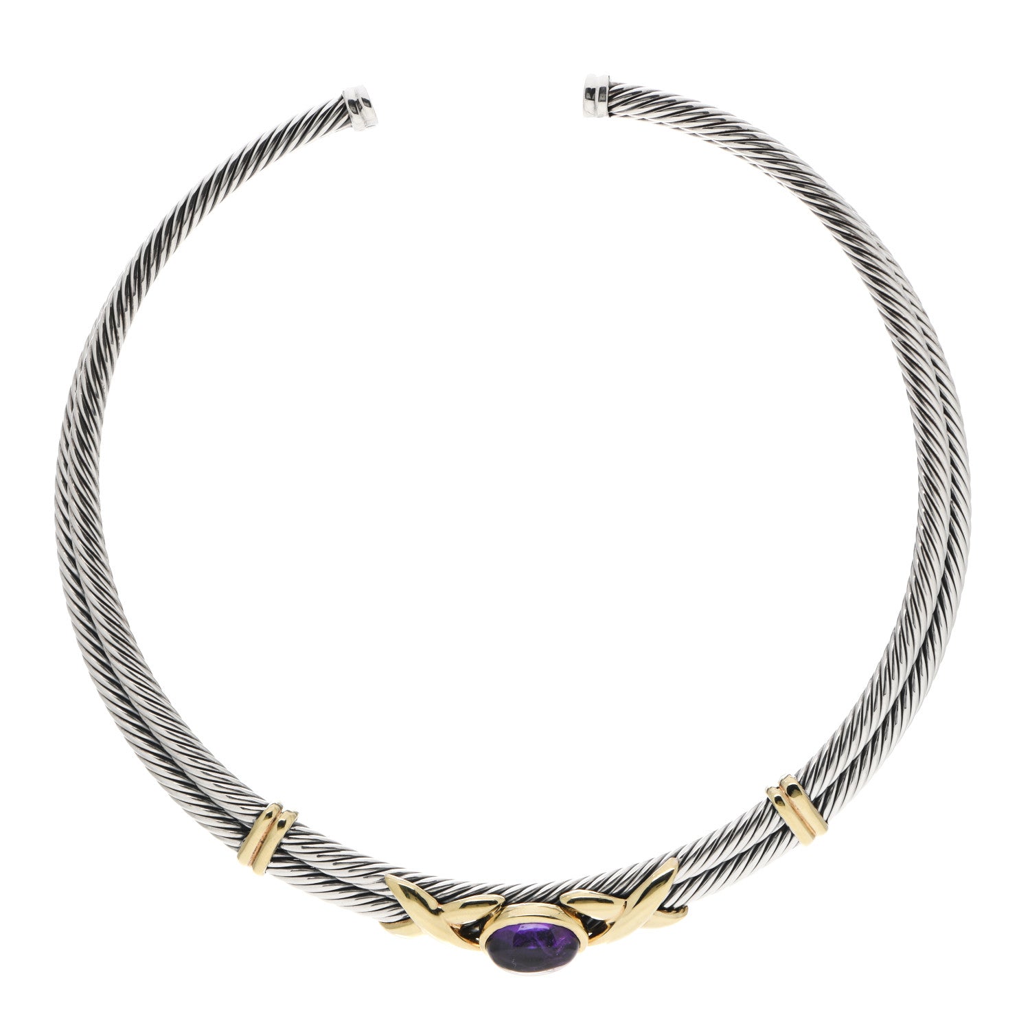 David Yurman Sterling Silver 14K Yellow Gold Amethyst Cable Choker Necklace 1 of 4