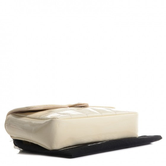 Patent Square Quilt Mini Flap Belt Bag White