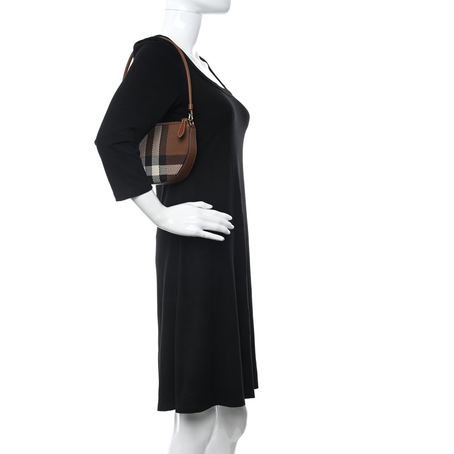 Canvas Calfskin Check Knitted Small Olympia Birch Brown