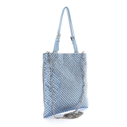 Prada Satin Crystal Metal Triangle Logo Chain Crossbody Handbag Celeste 3 of 14