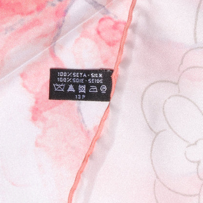 Chanel Silk CC Watercolor Camellia Square Scarf Coral 5 of 5