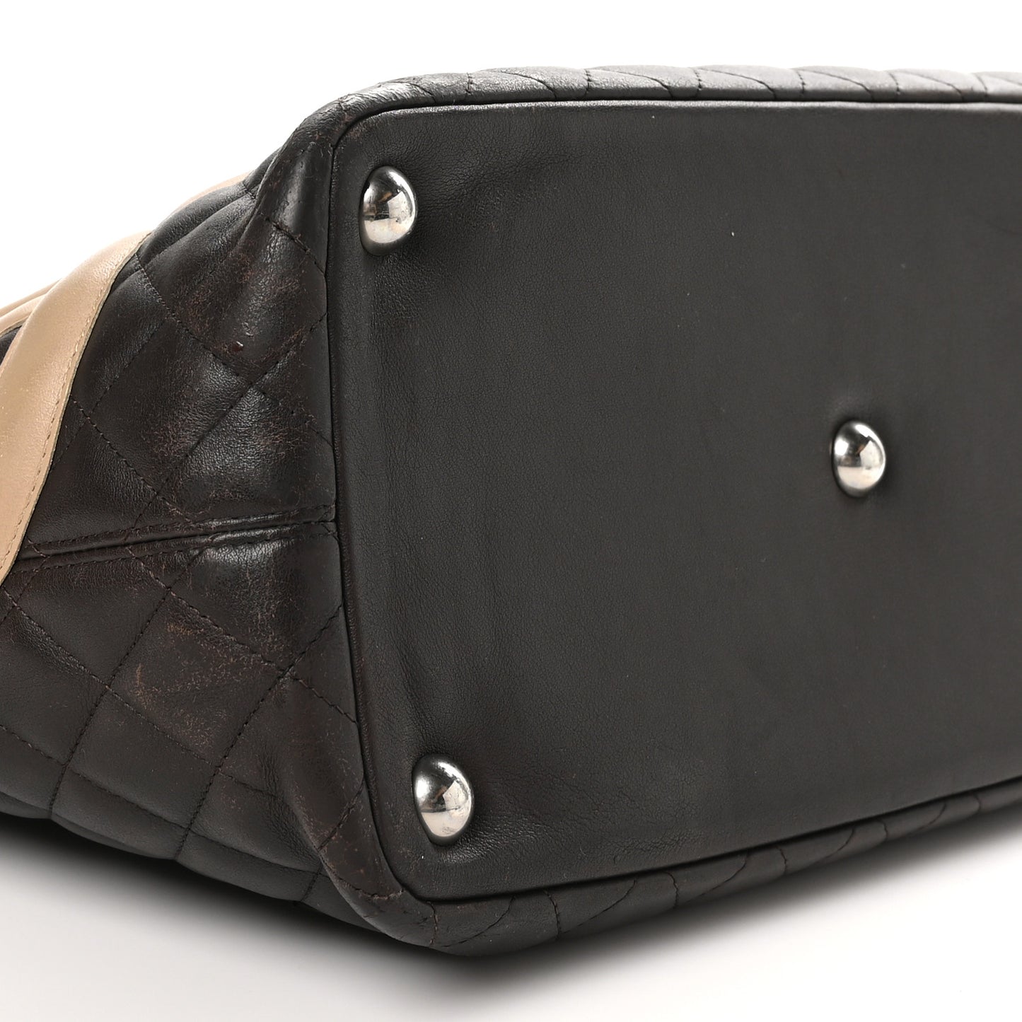Calfskin Quilted Large Cambon Tote Brown Beige