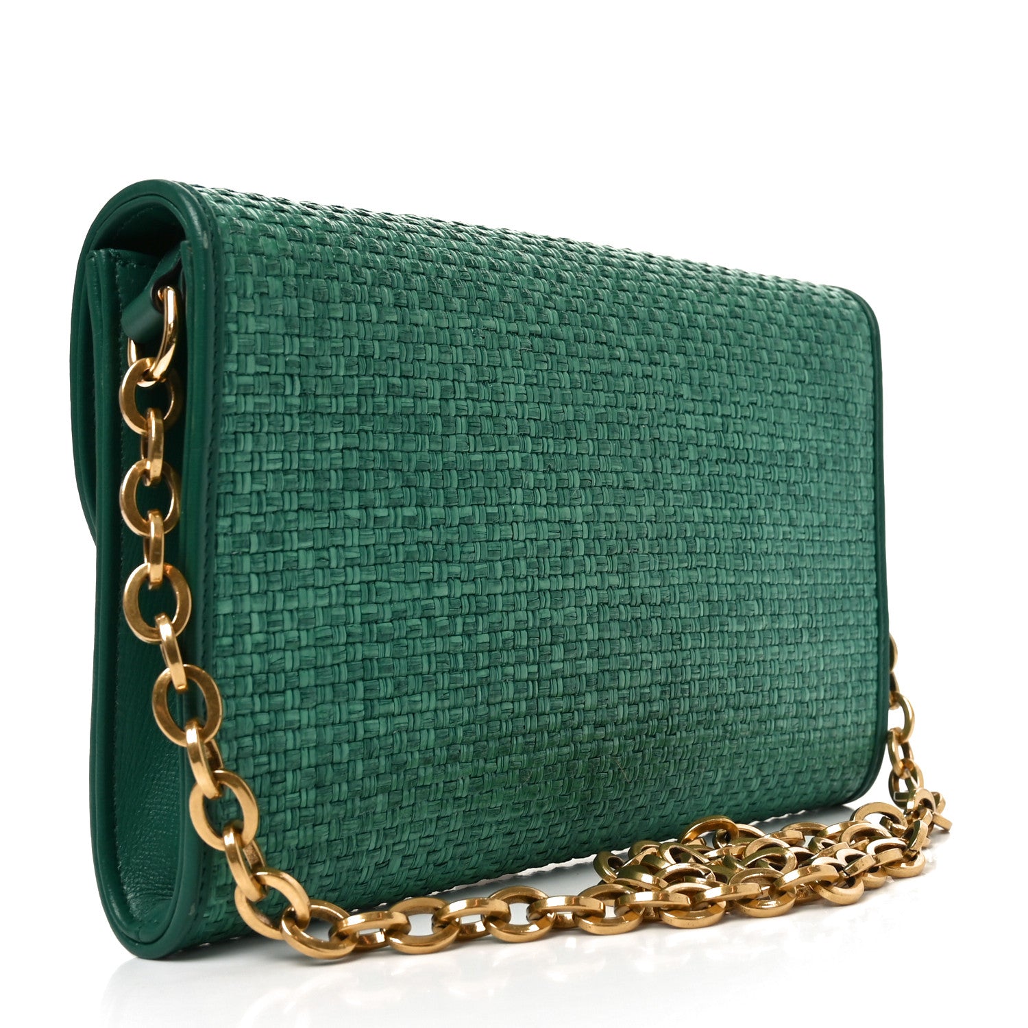Gucci Straw Azalea Calfskin Mini Horsebit 1955 Chain Shoulder Bag Emerald Black 2 of 11