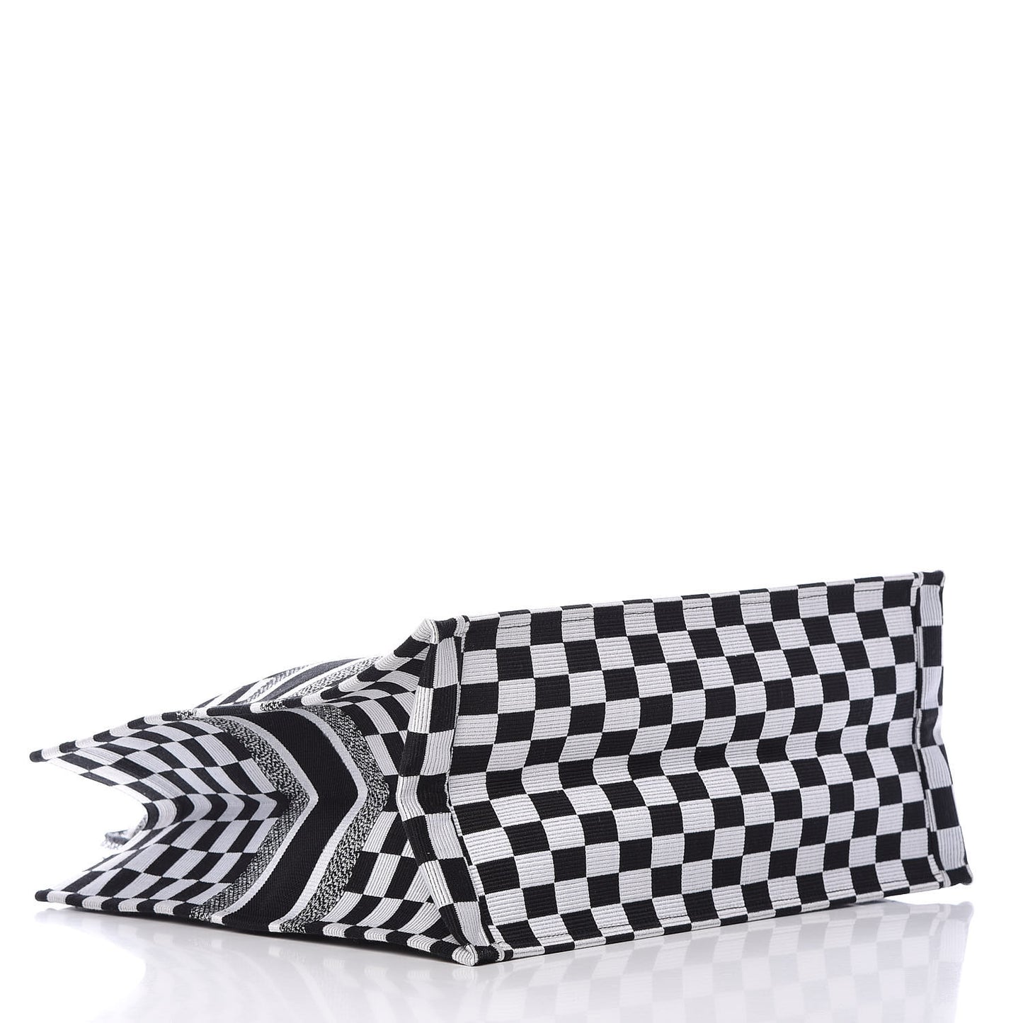 Canvas Embroidered Checkered Book Tote Black White