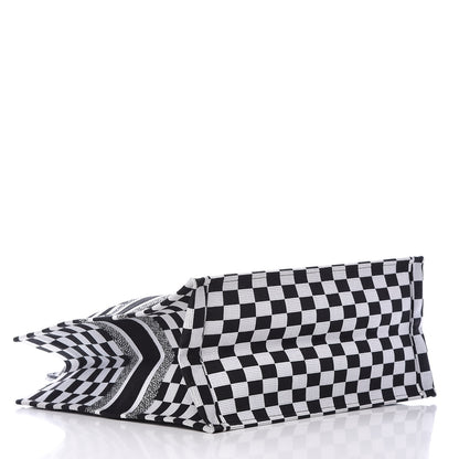 Christian Dior Canvas Embroidered Checkered Book Tote Black White 4 of 9