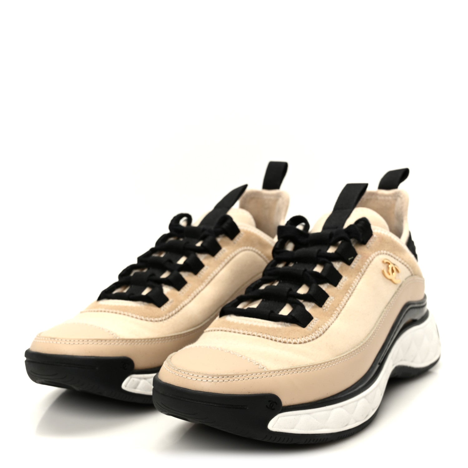 Chanel Velvet Calfskin Mixed Fibers CC Sneakers 37.5 Beige 4 of 10