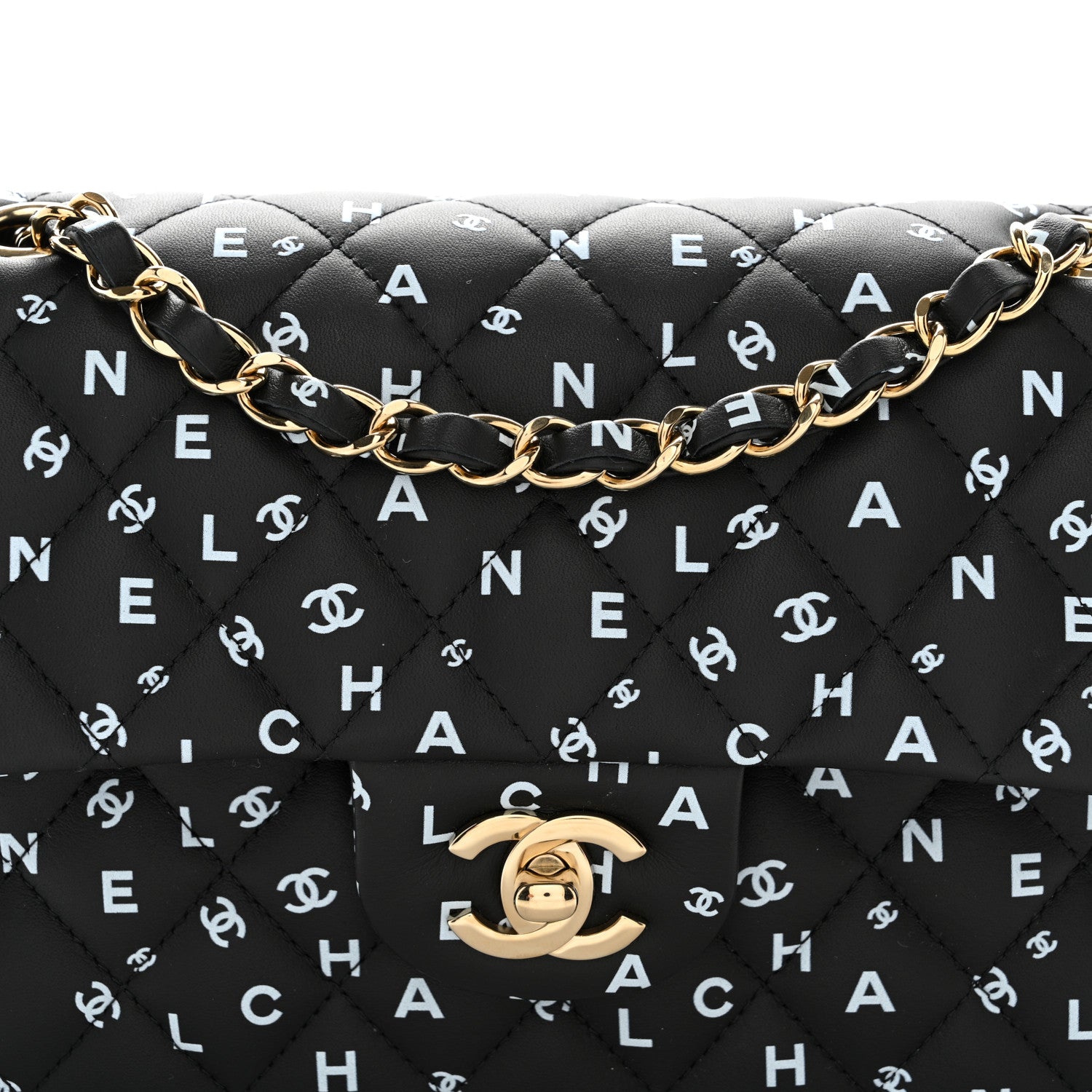 Chanel Lambskin Quilted Logo CC Printed Small Double Flap Black White 5 of 11