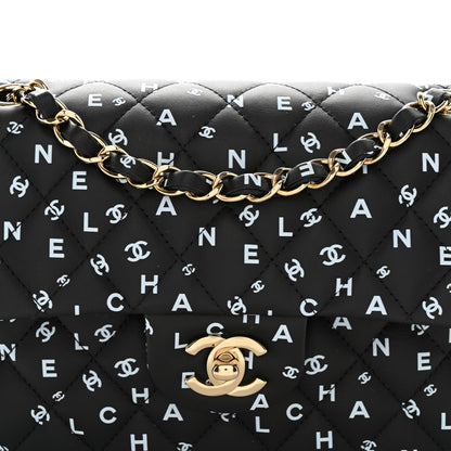 Chanel Lambskin Quilted Logo CC Printed Small Double Flap Black White 5 of 11