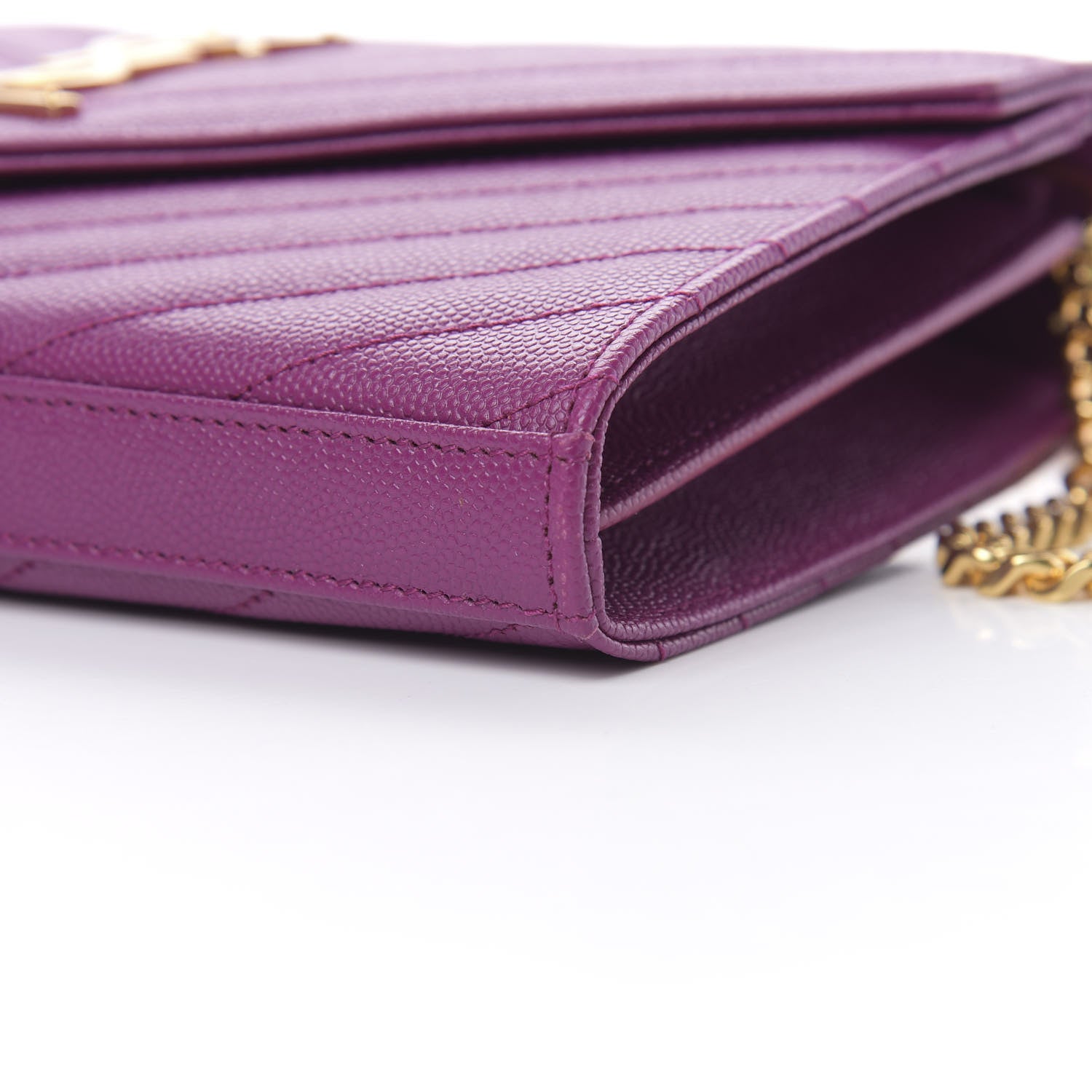 Saint Laurent Grain De Poudre Matelasse Chevron Monogram Chain Wallet Dark Grape 10 of 11