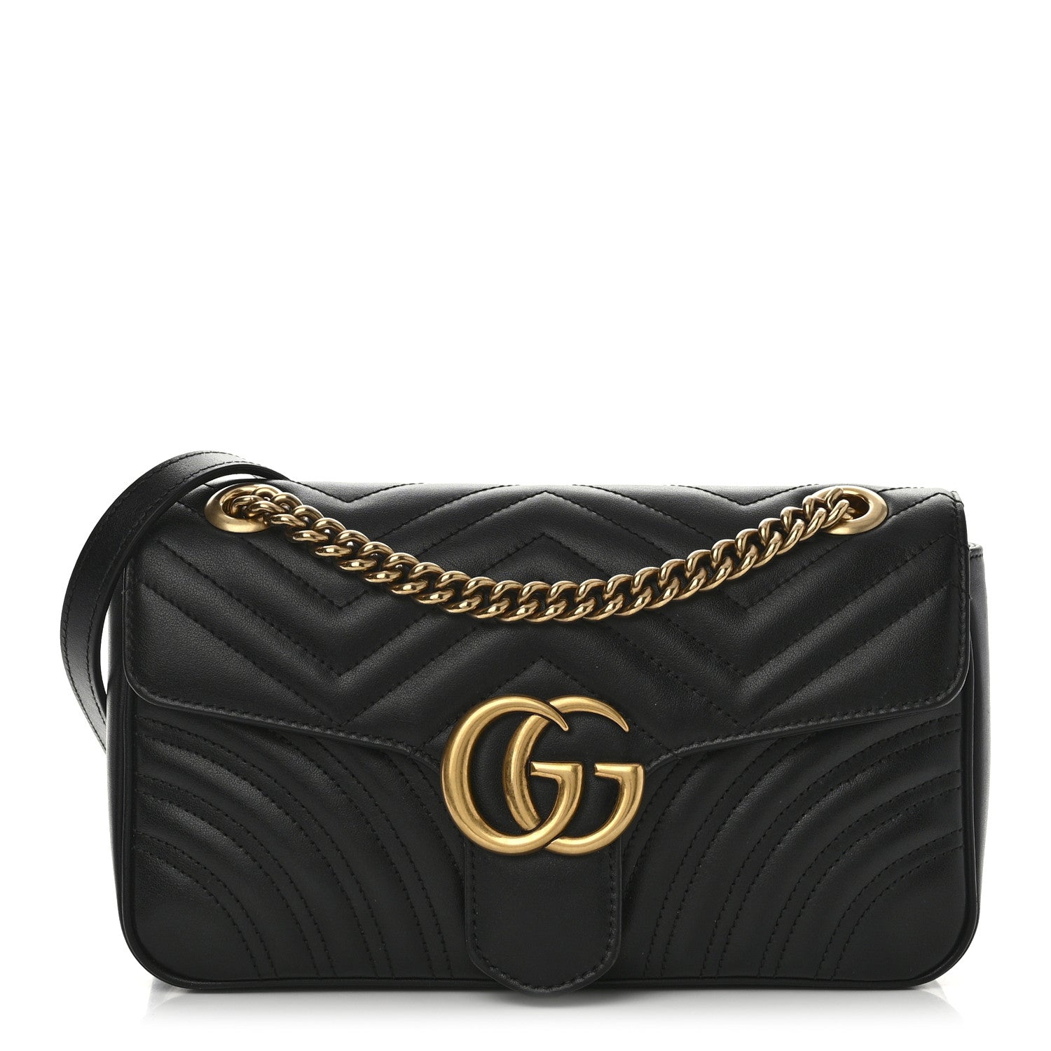 Gucci Calfskin Matelasse Small GG Marmont Shoulder Bag Black 1 of 11