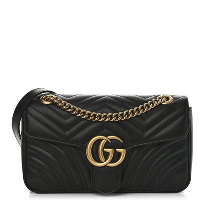 Gucci Calfskin Matelasse Small GG Marmont Shoulder Bag Black 1 of 11