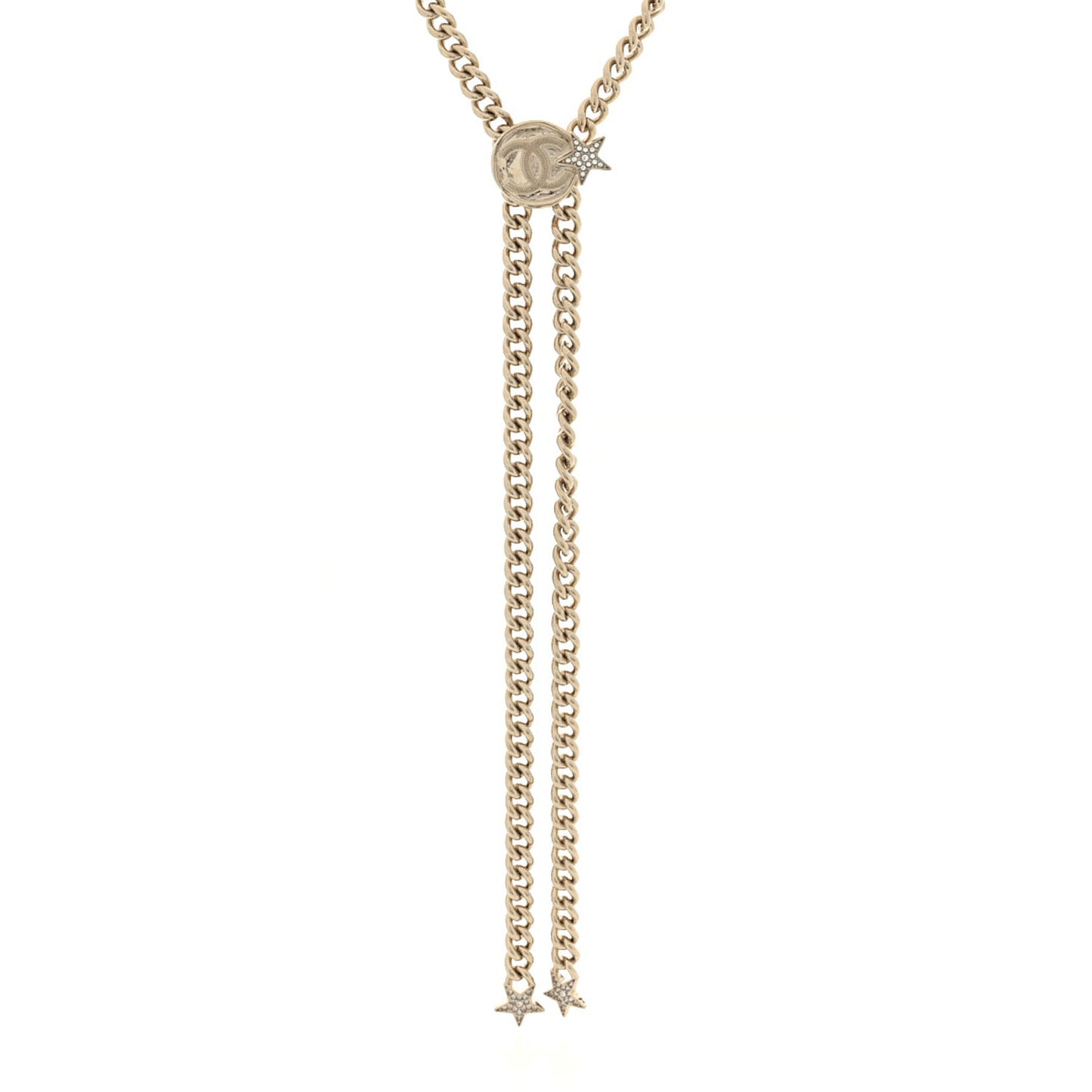 Metal Crystal Textured CC Star Chain Link Necklace Gold
