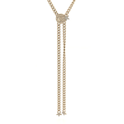 Chanel Metal Crystal Textured CC Star Chain Link Necklace Gold 1 of 5