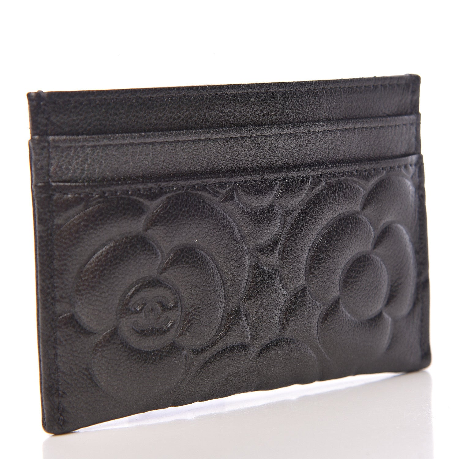 Chanel Goatskin Camellia Embossed Card Holder Grey 3 of 9
