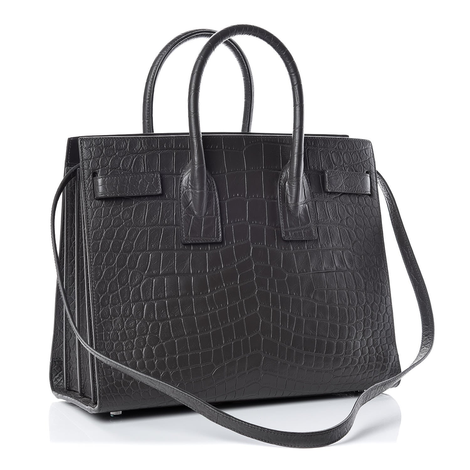 Saint Laurent Calfskin Crocodile Embossed Small Sac De Jour Graphite 3 of 10