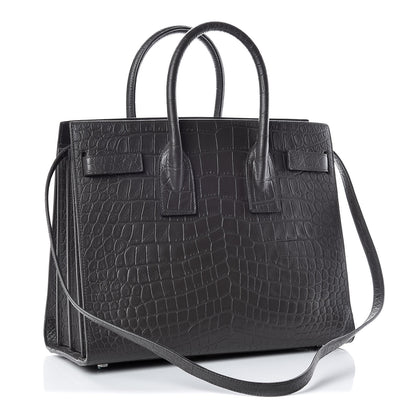 Saint Laurent Calfskin Crocodile Embossed Small Sac De Jour Graphite 3 of 10