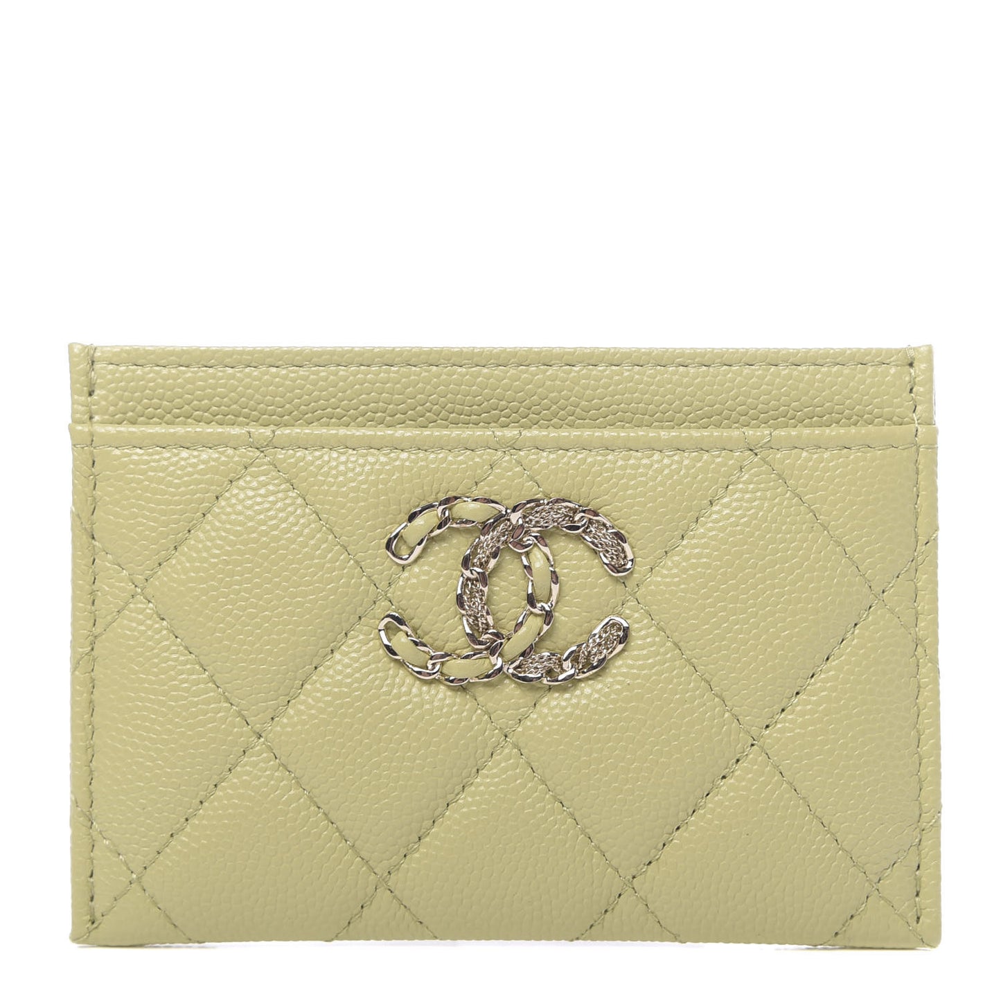 Caviar Quilted French New Wave Card Holder Light Green