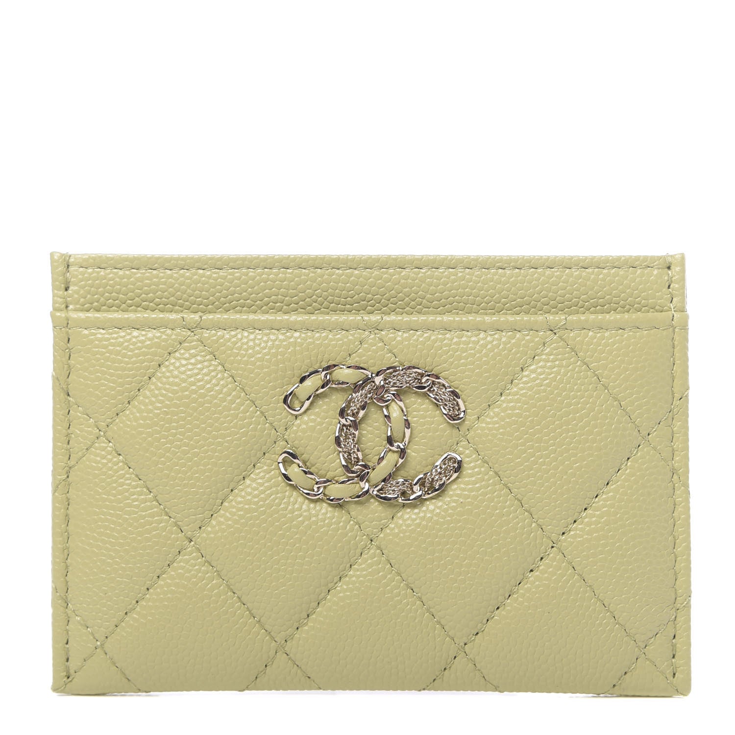 Chanel Caviar Quilted French New Wave Card Holder Light Green 1 of 9