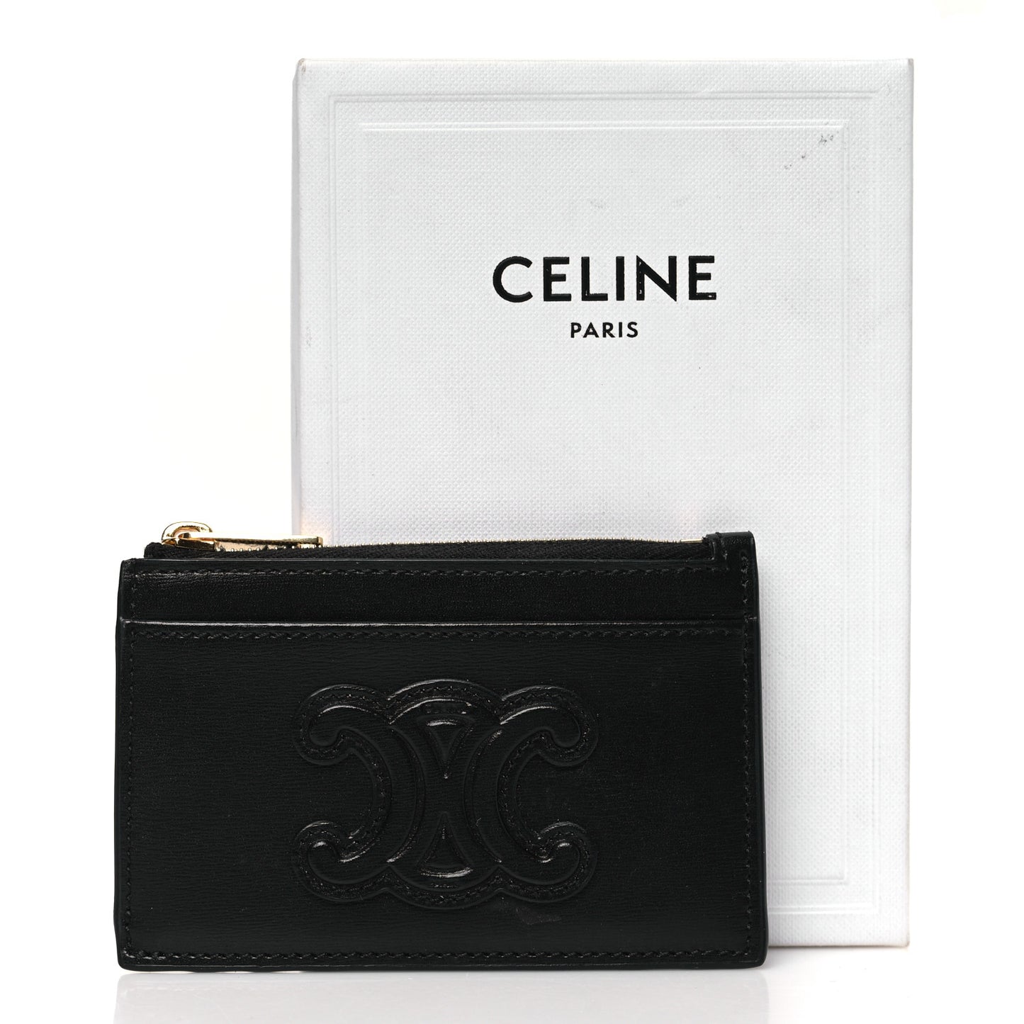 Smooth Lambskin Zip Triomphe Card Holder Black
